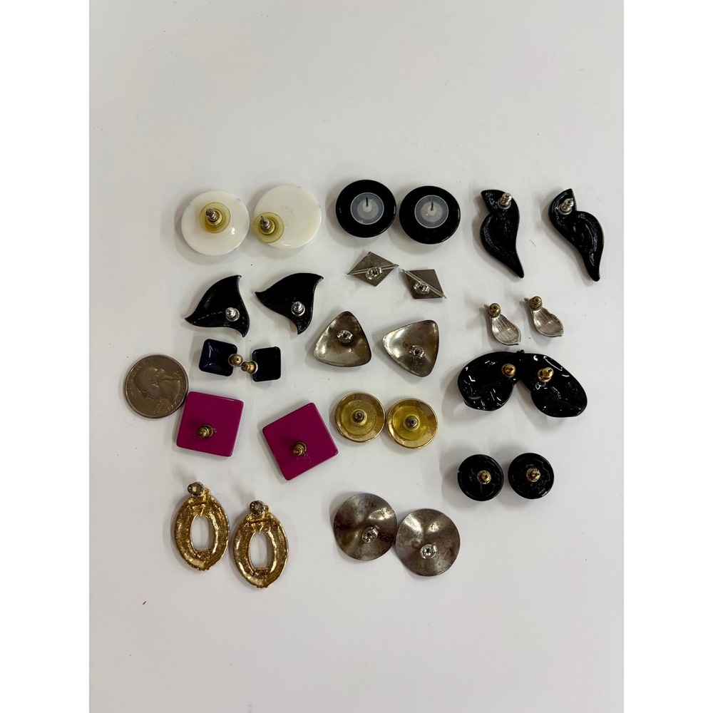 Vintage 1990s Geometric Earring Lot 14 Pairs Enamel Resin Retro Abstract Post - Picture 7 of 10